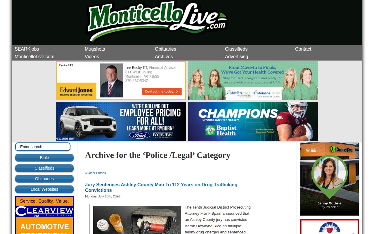 Desha County regional arrest news in Monticello Live police archive