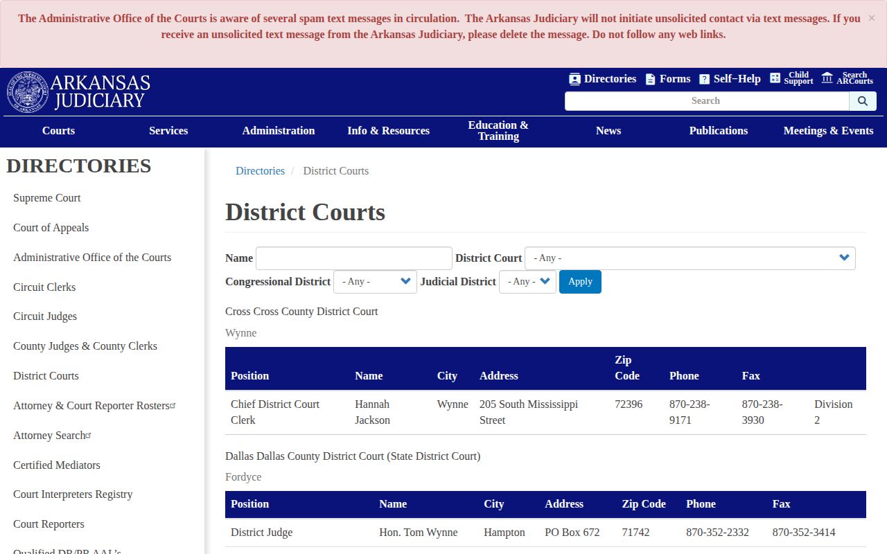 Desha County warrant check through district court contacts